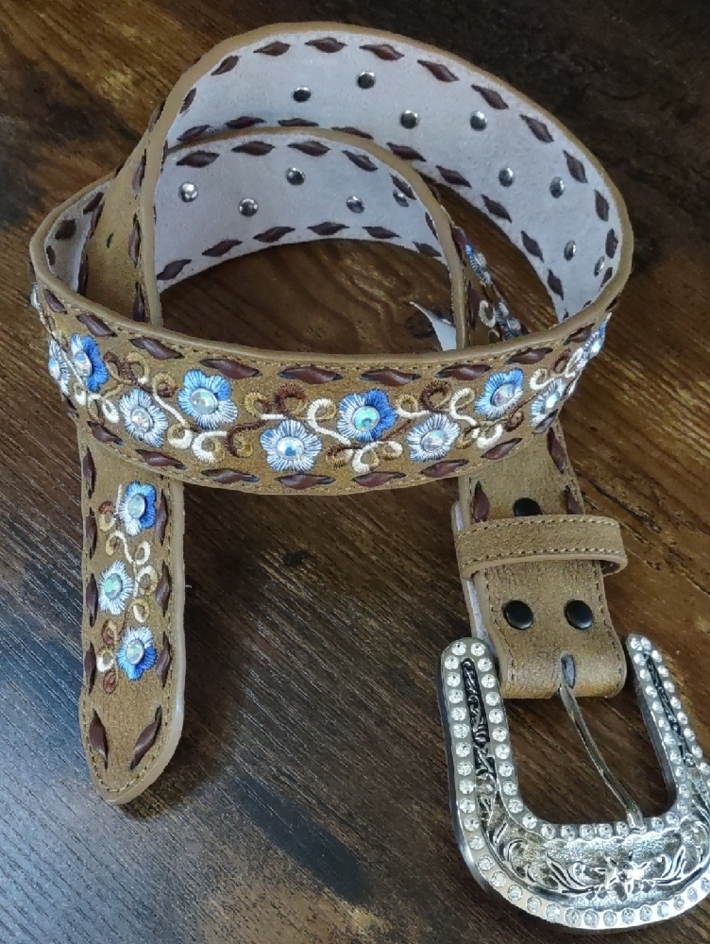 Angel Ranch Embroidered Suede Belt with Rhinestone Accent - Picture 10 of 10
